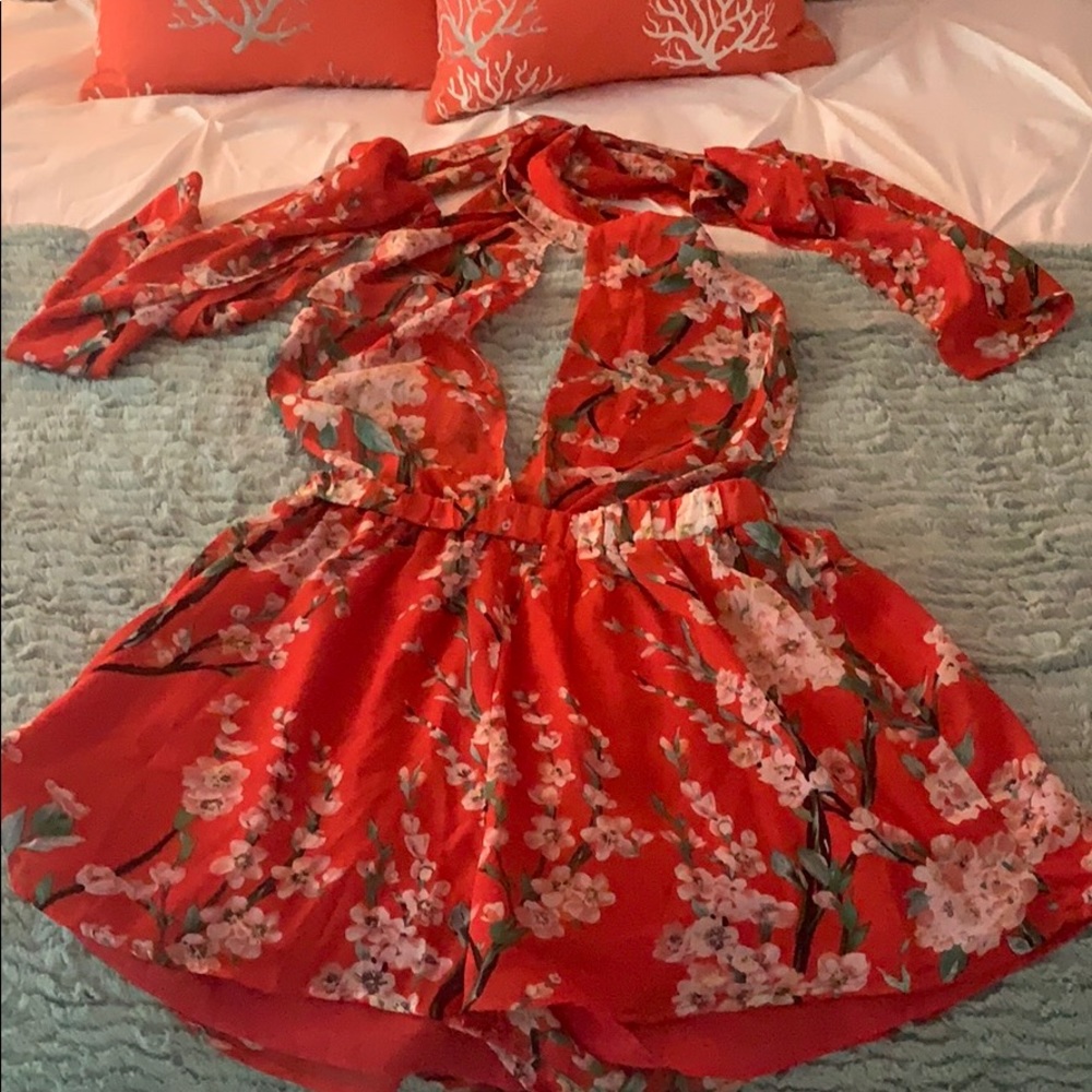 Red Floral Romper